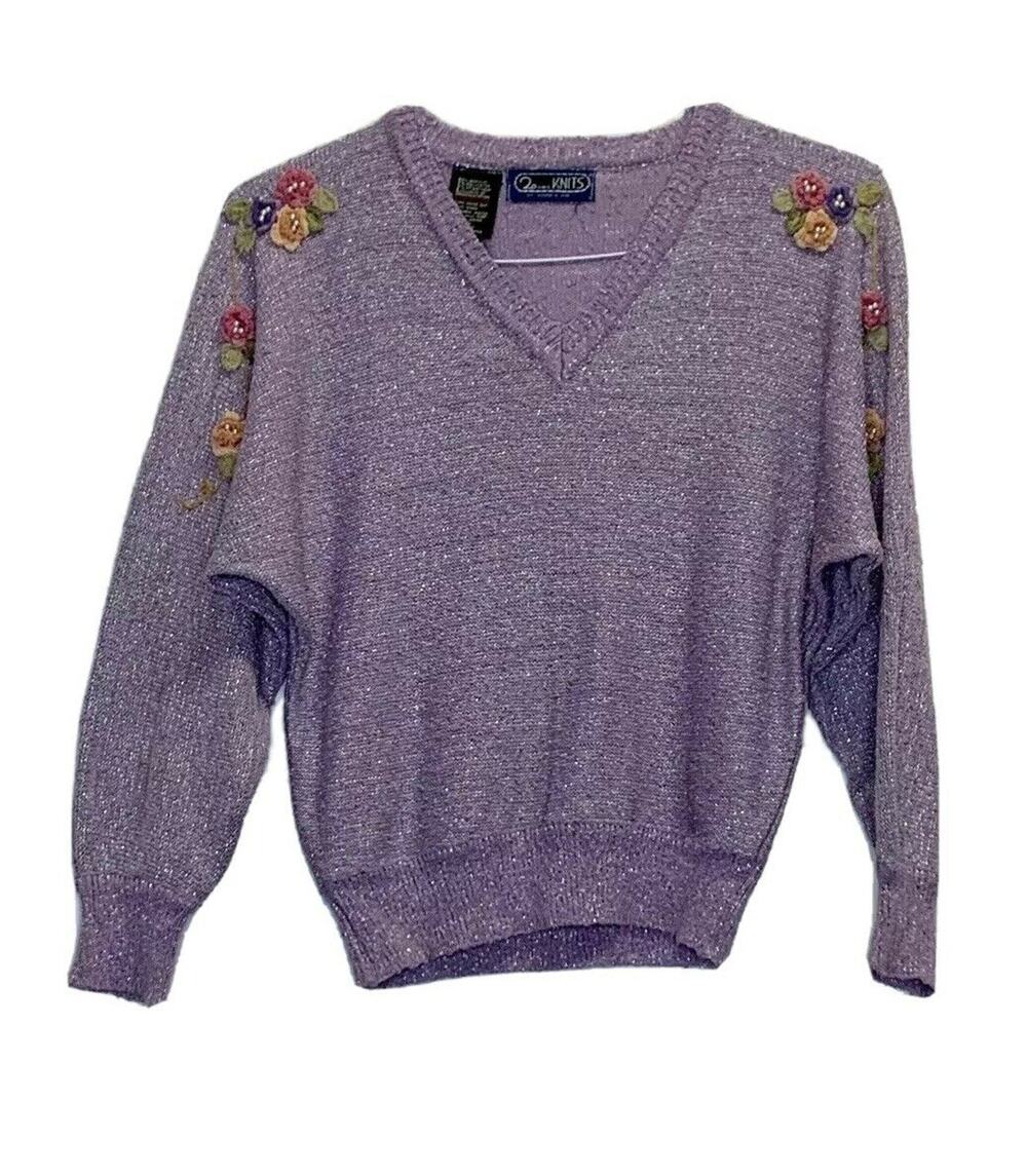 vintage Mariea Kim 20Ans Knits embroidered 90s sweater Purple  Sz M